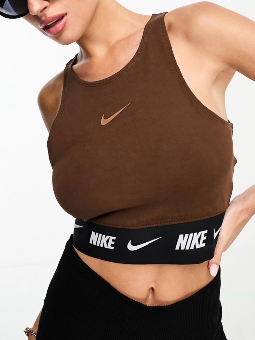 NWT Nike Repeat Tape crop tank top in brown